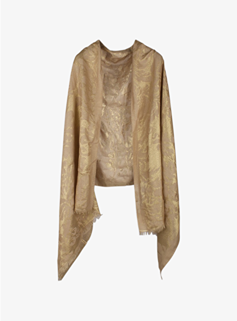 Shawl camel met gouddraad bloemblad dessin