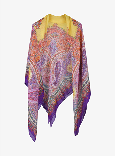 Shawl paisley cashmere paars geel