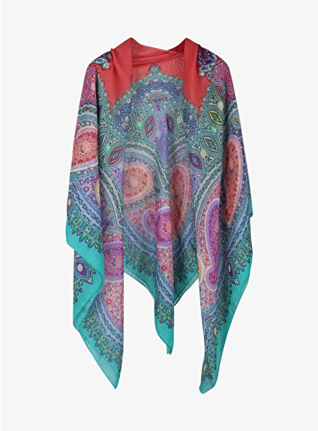 Shawl paisley dessin rood, paars, aqua blauw