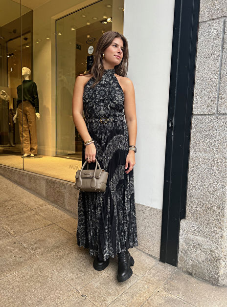 Sunray halter dress plisse zwart