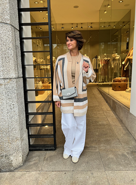 Vest blok motief beige camel grijs offwhite