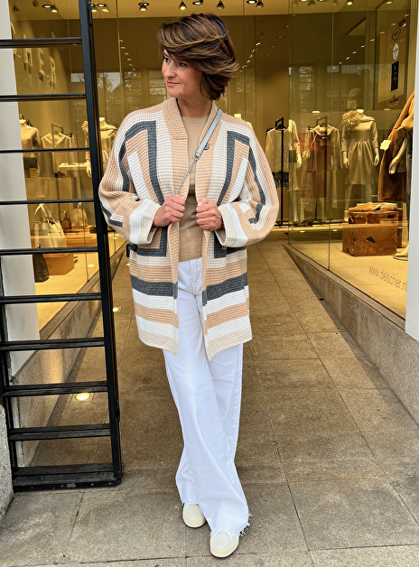 Vest blok motief beige camel grijs offwhite