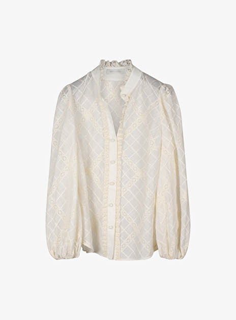 Blouse tallow roomwit broderie en kant