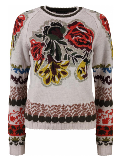 Pull beige met bloemmotief