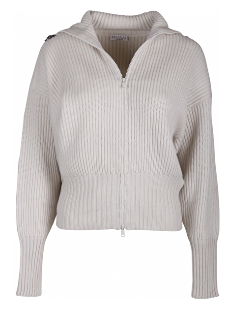 Vest cashmere kiezel offwhite met smoked zilveren ringen