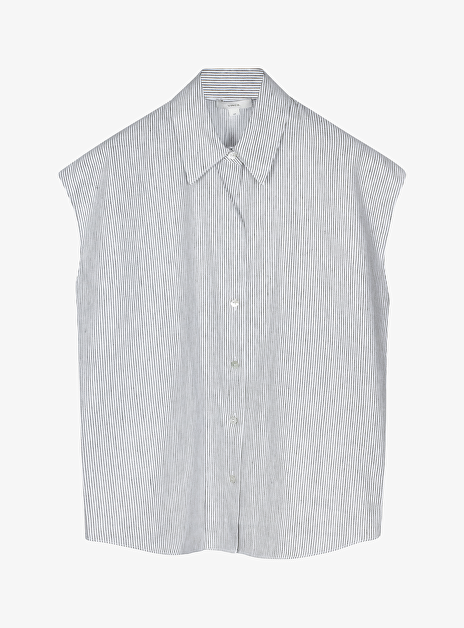 Blouse kapmouw streep grijs wit