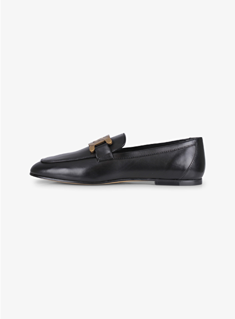 Loafer leder zwart logo mat goud en leder zool