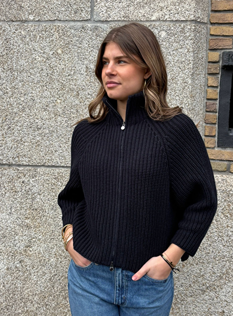 Vest fallou zip cashmere donkerblauw