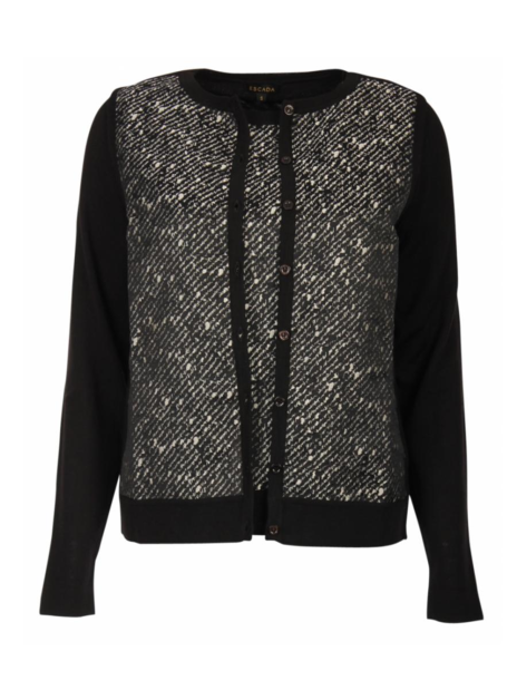 twinset zwart met voorpand in zijde dessin