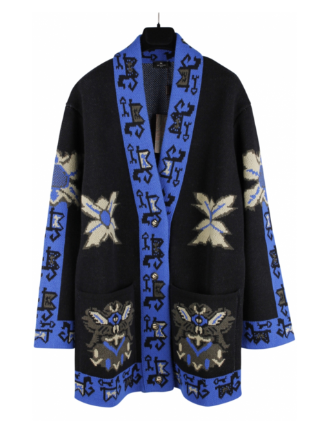 Vest zwart dessin blauw