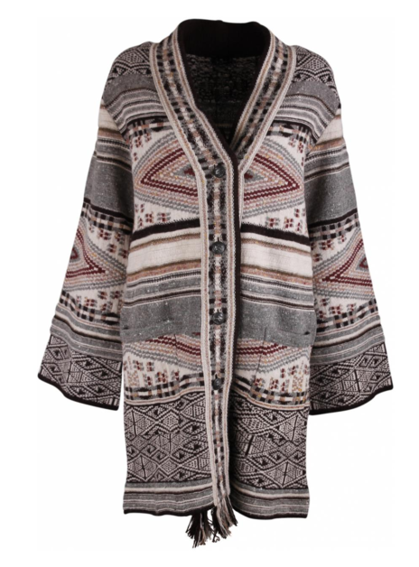 Vest print offwhite bruin rood