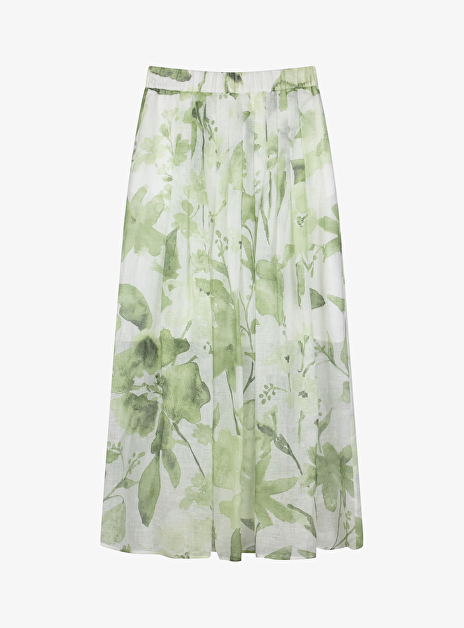 Rok florie wit groen blader dessin linnen