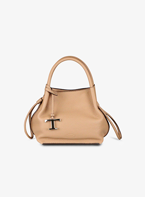Bucket bag in leather small camel