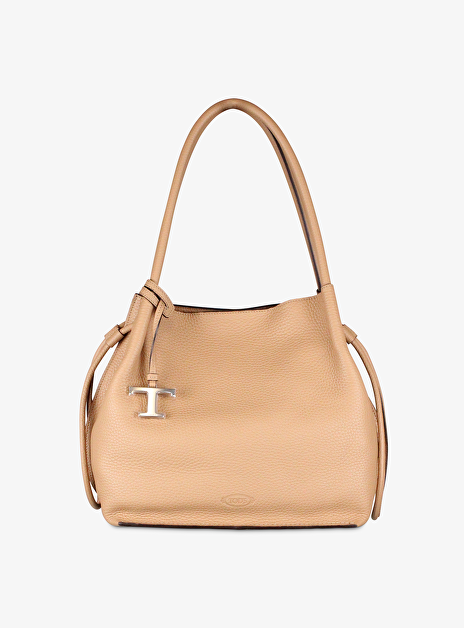 Bucket bag in leather medium camel