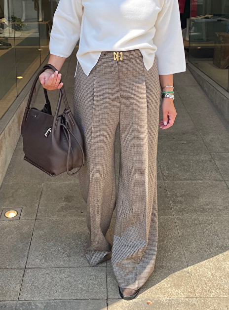 Pantalon dirac wol bruin pied de poule