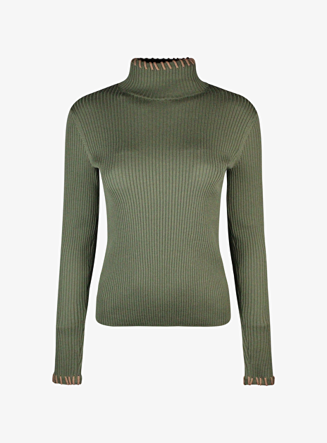 Pull col rib groen met camel details