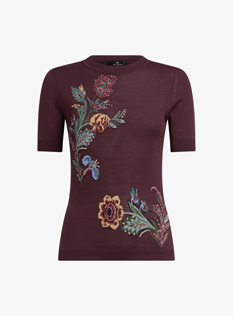 Pull bordeaux met bloem dessin