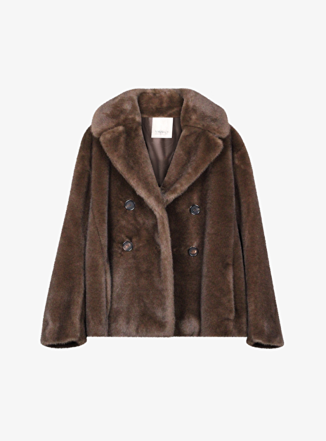 Coat faux fur donkerbruin