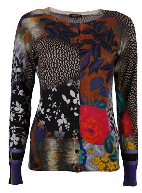 Vest zijde/cashmere zwart multicolor dessin