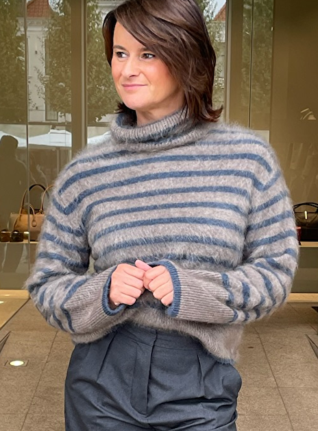 Pull floren streep blauw taupe