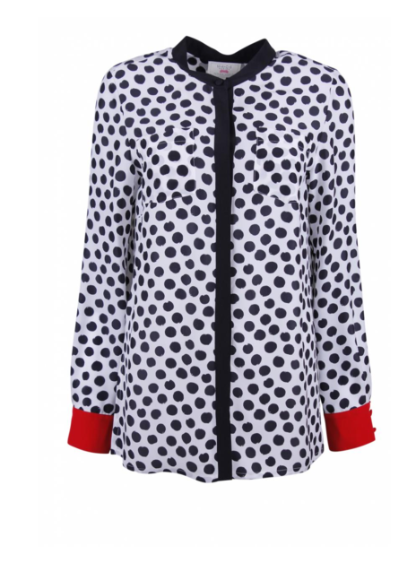 Blouse zijde wit met zwarte stippen
