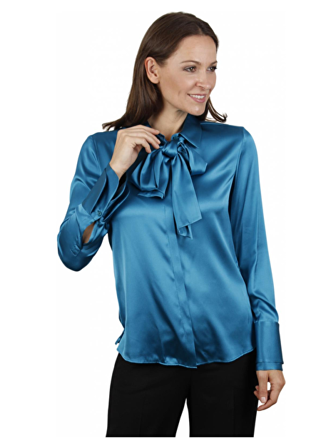 Blouse zijde petrolblauw met strik