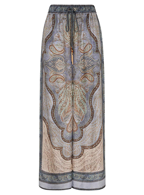 Pantalon wanderlust blauw dessin zijde