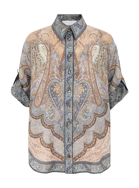 Blouse wanderlust blauw dessin zijde