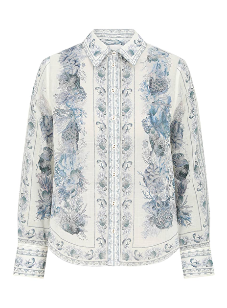 Blouse wanderlust lichtblauw offwhite dessin