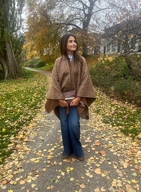Wol cashmere jacquard cape bruin