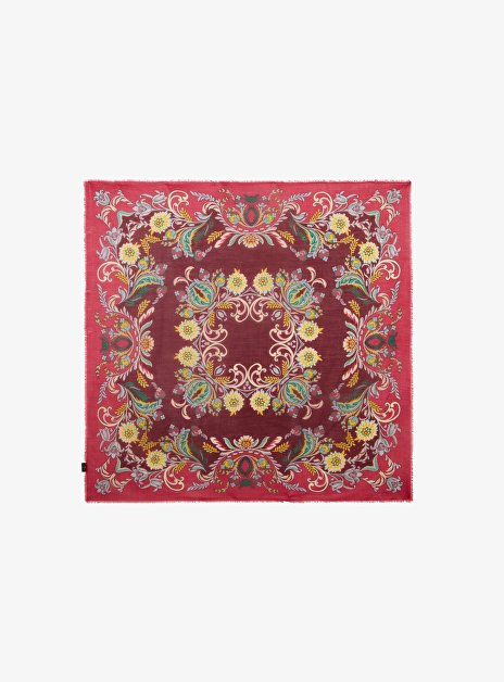 Shawl bordeaux met bloemenprint