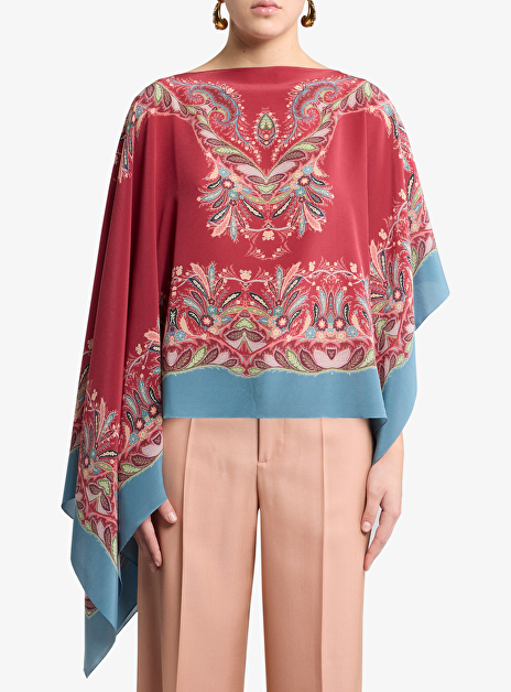 Asymmetrische poncho top zijde multicolor