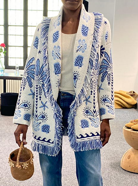 Echoes Of The Island Cardigan in chalk light blue