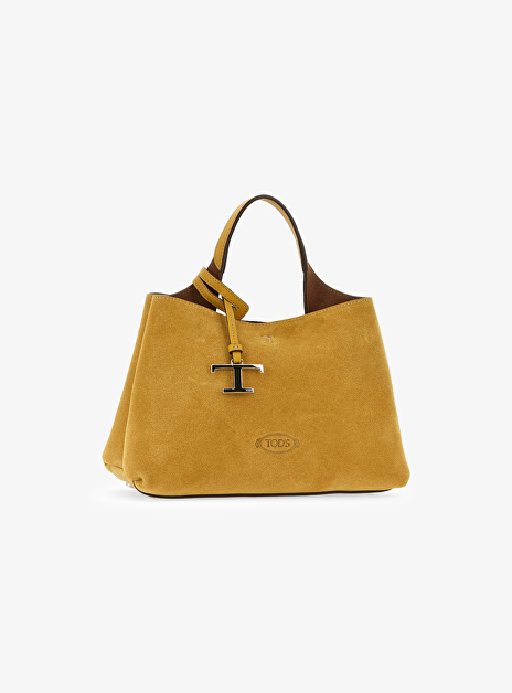 Shopping bag suede geel mini