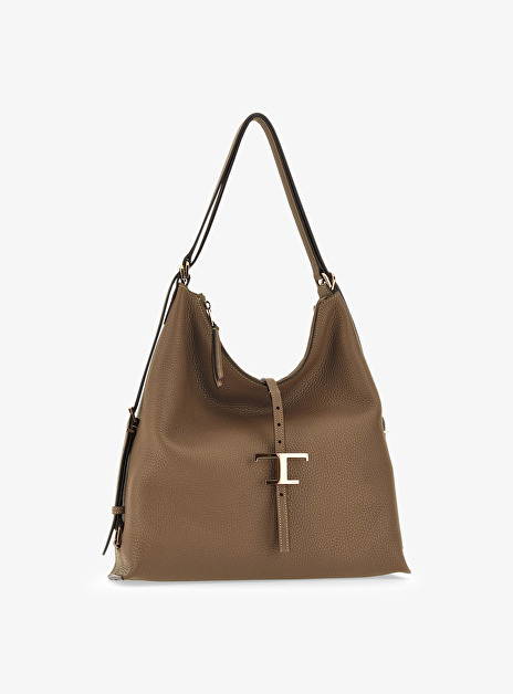 T Timeless Shoulder Bag in Leather Small beige tint