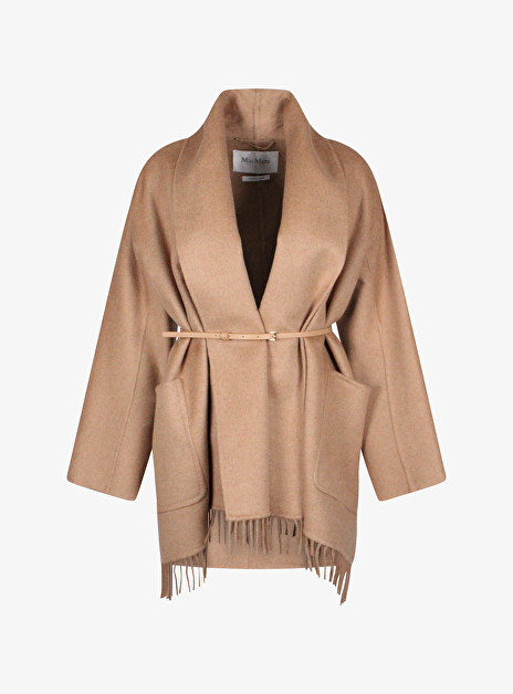 Cape jas mxmabilita camel wol met franjes