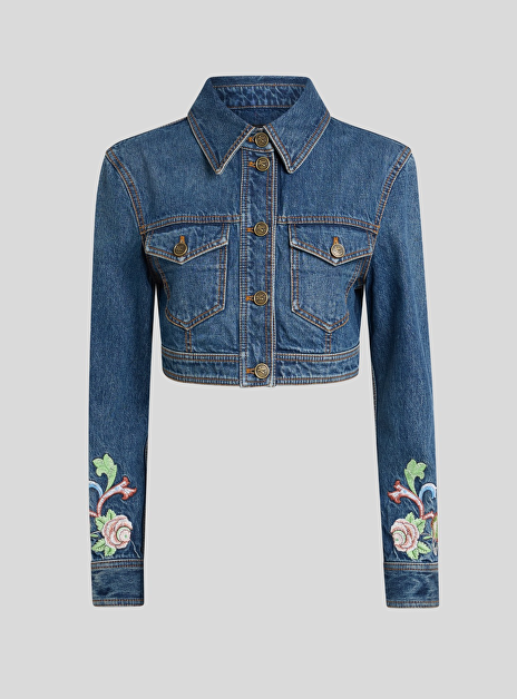 Cropped jeans jasje met borduursel