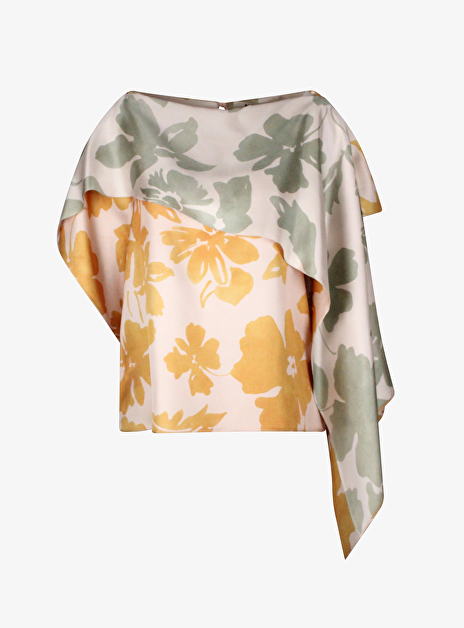 Top eporte okergeel roze groen beige met volant