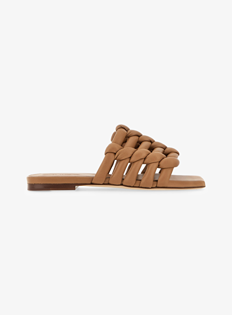 Slipper camel leder gevlochten