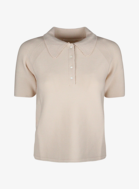 Pull polo eau dune fijne wol beige