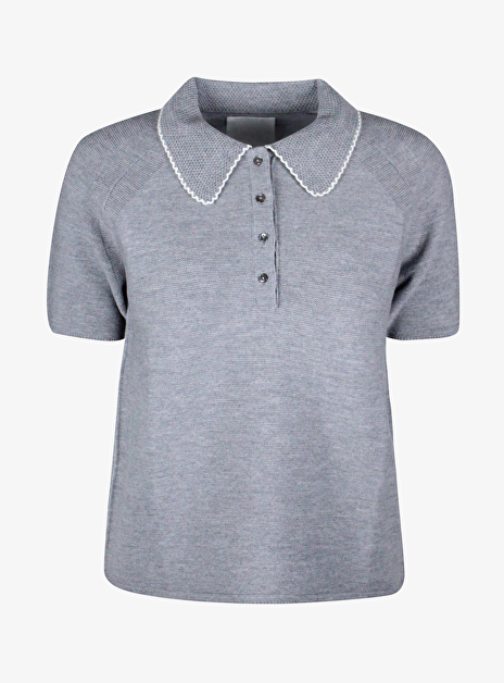 Pull polo eau fijne wol grijs