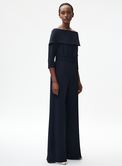 Jumpsuit epou crepe marine off shoulder
