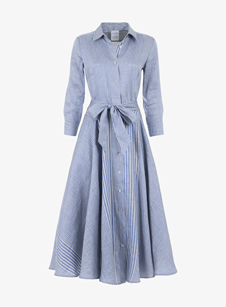 Jurk danette 85 linnen blauw wit streep