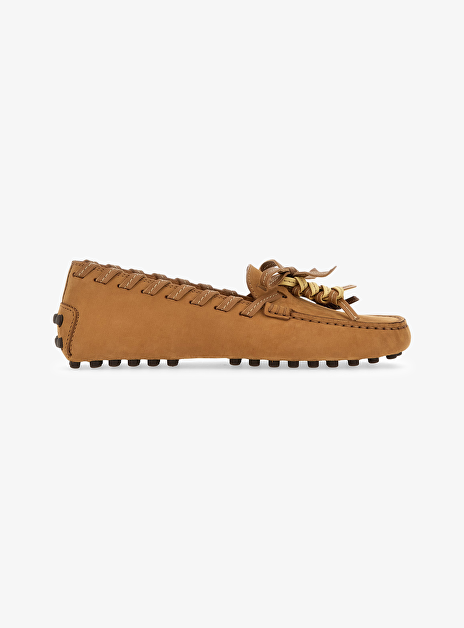 Mocassin camel nubuck met kwastjes