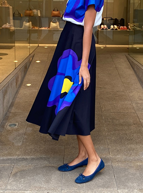 Rok blue black met bloem dessin