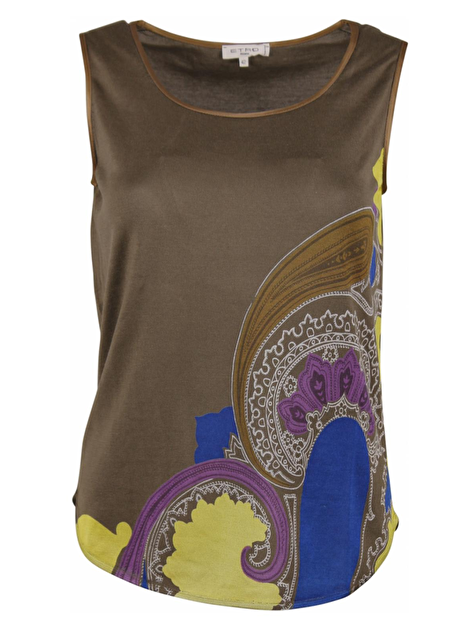 Top zijde khaki paisley dessin