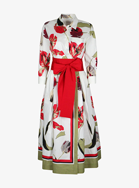 Jurk elenat creme met rood groen dessin