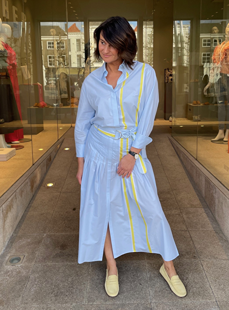 Blouse lichtblauw met gele streep