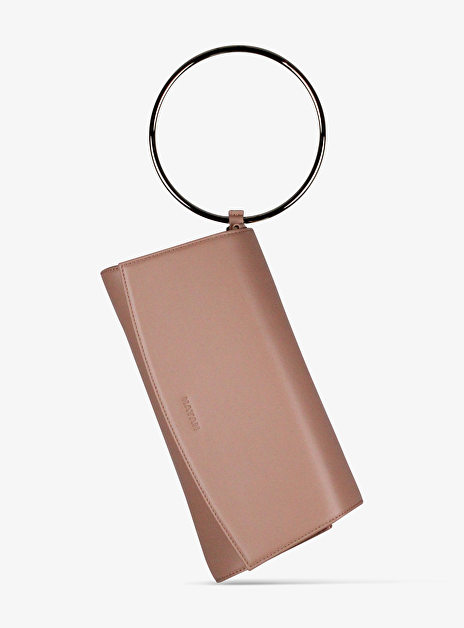 Tas clutch leder nude met gouden ring