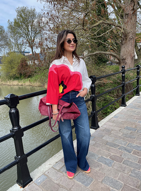 Blouse wit met rode bloem